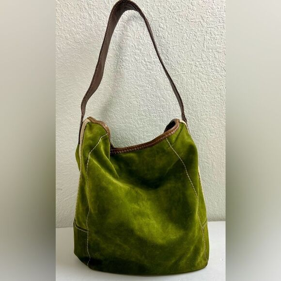 Vintage Ruehl No. 925 Green Suede and Brown Leather Tote - Picture 4 of 14